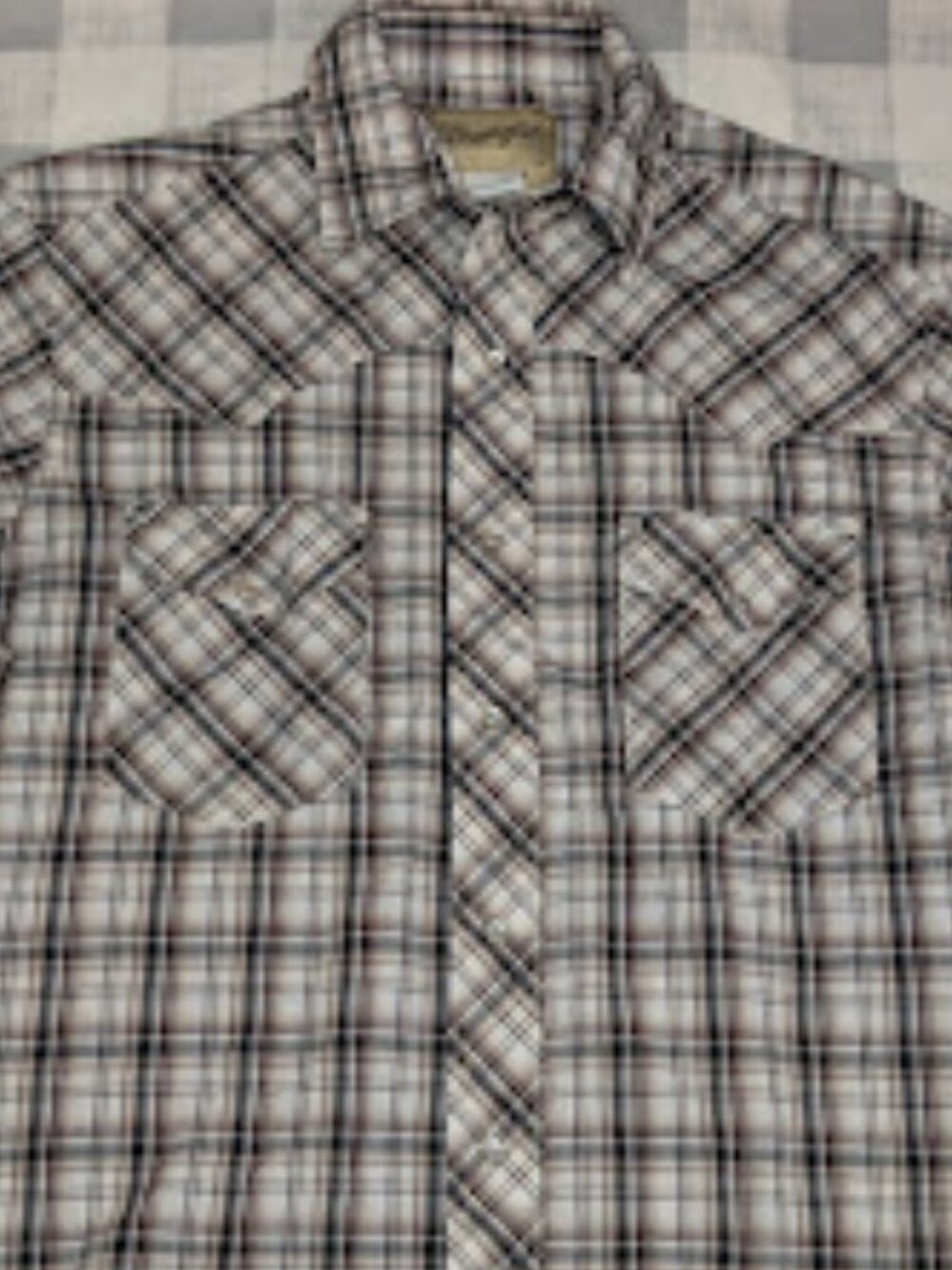 Wrangler Men's Plaid Button-Down Shirt in White, Black, Brown